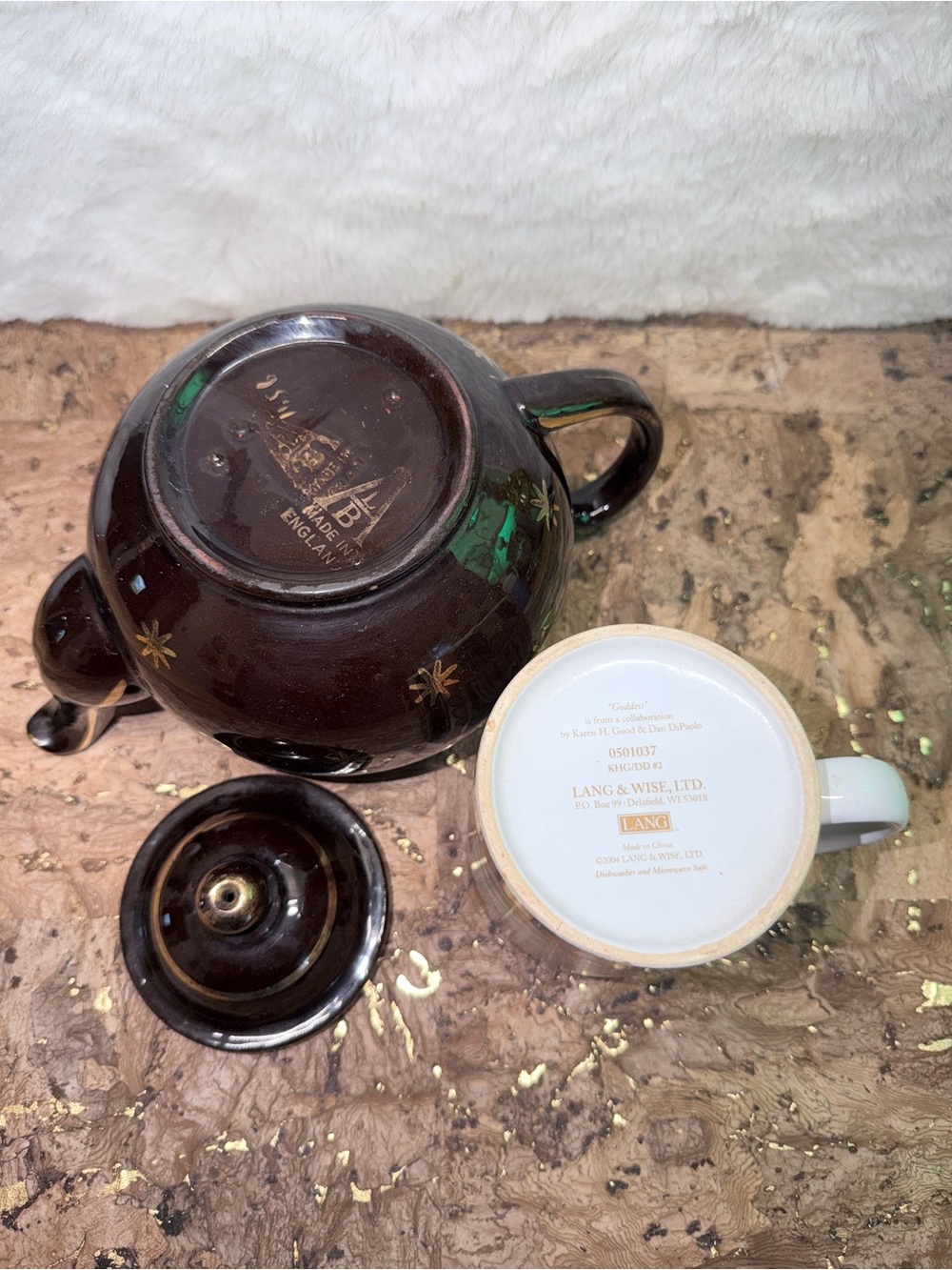 Vintage Dark Brown & Gold Star Teapot with Cute Goddess Mug 🍵 - Picture 6 of 7
